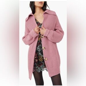 Free People Women’s Pink Knit Women's Oversized Chunky Sweater